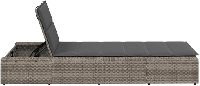 Single Grey PE Rattan Outdoor Chaise Lounge with 3-Position Adjustable Cushioned Backrest - Photo 7