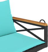 Patio Swing Bench Black, Blue Outdoor Furniture with Cushions and Metal Frame for Garden Balcony Relaxation Comfortable - Photo 8