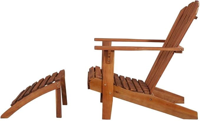Patio Adirondack Chair with Footrest Solid Acacia Wood,Premium Acacia Wood Adirondack Chair: Relaxing Comfort for Outdoor Living