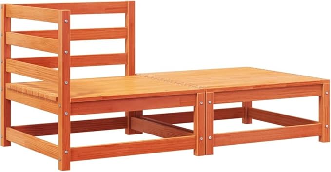 Wax Brown Patio Sectional Sofa with Cushions & Footstool Solid Pine Wood Outdoor Sectional Furniture Set for Garden - Photo 4