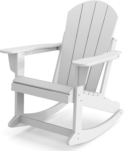 IVY&LANE Adirondack Rocking Chair | Porch-Rocker | HDPE Plastic | Weatherproof | White | for Outdoor Patio Deck Backyard