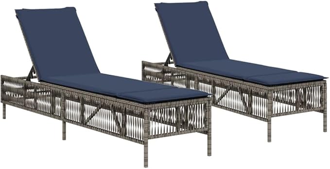 Patio Sun Lounger Gray, 2-Person Adjustable Outdoor Chaise Lounge with Cushion - Photo 1