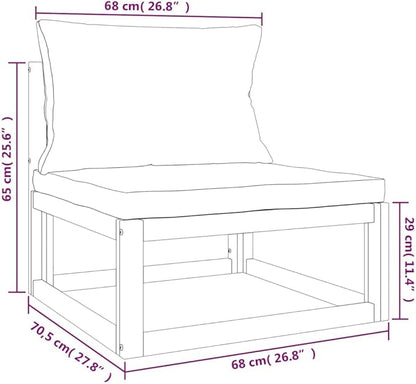 Modular Middle Sofa, Taupe Solid Acacia Wood Outdoor Seating, Standard Sectional Unit for Balcony, Garden, Patio