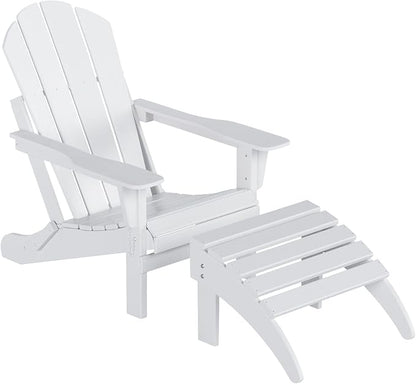 WO Home Furniture Adirondack Chair Outdoor Ottoman Set of 2 PCS Classic Patio Furniture (White)