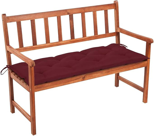 vidaXL Solid Acacia Wood Patio Bench with Wine Red Cushion - Versatile Garden, Deck, Hallway Seating Furniture, with Armrests, Outdoor/Indoor Use, Easy to Assemble, ic Charm