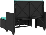 Garden Bench Deck Bench Patio Bench with Cushions and Footstool Black Poly Rattan - Photo 7