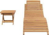 Folding Sun Lounger 2 Pcs Set with Side Table, Solid Teak Wood Outdoor Chaise Lounge Chair - Photo 7