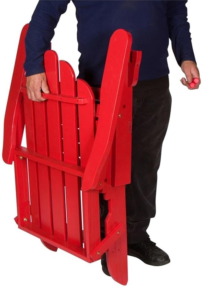 Pemberly Row Traditional Cedar Wood Folding Adirondack Chair, 37" H x 28" W x 29.5" D, Red Finish, Moisture-Resistant, Ergonomic Design, Indoor or Outdoor Use for Patio, Porch, or Backyard