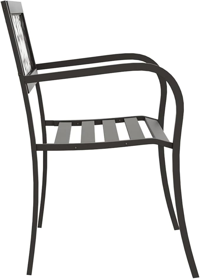 Garden Bench, Outdoor Rectangular Steel Bench with Plastic Seat 49.2 Inch Long Powder-Coated Black Metal for Garden Patio Balcony