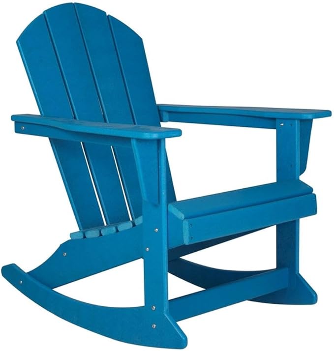 Costaelm Outdoor Adirondack Chair, All Weather Resistant Classic Balcony Chair and Fire Pit Chairs, Adirondack Plastic Outdoor Porch Furniture Rocking Chair High Back HDPE Poly Lumber, Pacific Blue