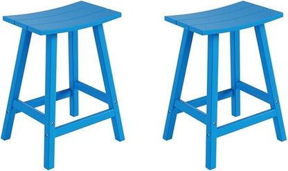 Costaelm All-Weather Bar Stools Set of 2, 24" Height Outdoor Bar Stools, Adirondack Poly Patio Bar Stool for Patio, Deck, Kitchen Counter and Garden, Pacific Blue