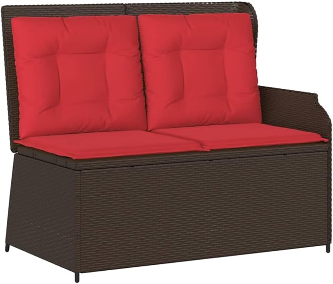 2-Seater Reclining Patio Bench with Adjustable Armrests, Weather-Resistant PE Rattan Garden Love Seat, Outdoor Furniture for Lawn, Balcony, Backyard, Brown
