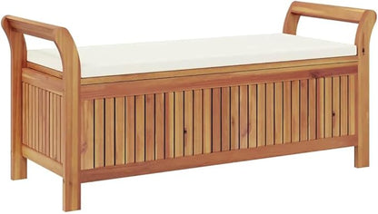 Garden Storage Bench Cream White Natural Wood Solid Acacia Outdoor Furniture with Soft Polyester Cushion for Patio and Garden Seating 4 Pieces