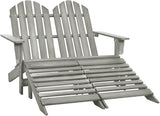 Grey Solid Fir Wood Adirondack Chair with Ottoman, Two-Seater Outdoor Patio Lawn Chairs for Garden, Deck, Balcony - Photo 1