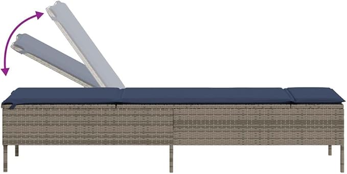 Gray PE Rattan Patio Chaise Lounge Chair with Adjustable Backrest, Pool Sun Lounger 78 x 21.7 x 38.2 cm - Photo 5