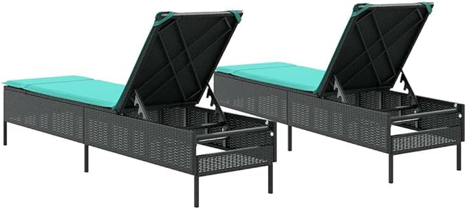 Patio Sun Lounger Set of 2 with Blue Cushions, Adjustable Backrest Outdoor Furniture for Garden, Poolside, Balcony - Photo 6