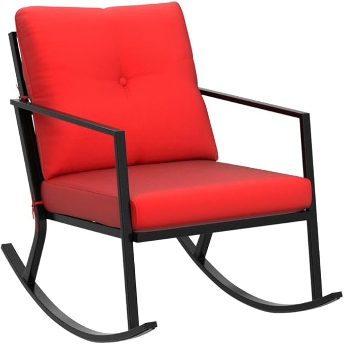 BALI OUTDOORS Patio Rocker Chair Rocking Chairs 2 Piece Modern Outdoor Furniture Red Thick Cushions, Black Steel Frame