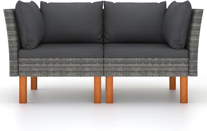Modular Grey Outdoor Sofa Set, 25.4x25.4x26.4 in Poly Rattan Patio Sectional with Eucalyptus Legs, Versatile Balcony Couch for Garden, Terrace, Poolside