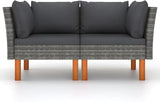 Modular Grey Outdoor Sofa Set, 25.4x25.4x26.4 in Poly Rattan Patio Sectional with Eucalyptus Legs - Photo 2
