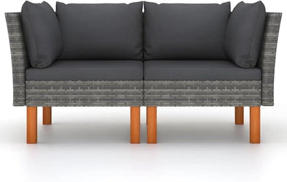 Modular Grey Outdoor Sofa Set, 25.4x25.4x26.4 in Poly Rattan Patio Sectional with Eucalyptus Legs, Versatile Balcony Couch for Garden, Terrace, Poolside