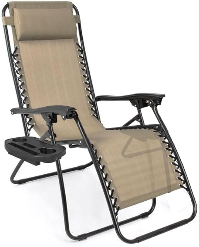 Adjustable Zero Gravity Lounge Chair with Steel Mesh Fabric: Reclining Lawn Chair Featuring Comfort Pillow - Photo 1