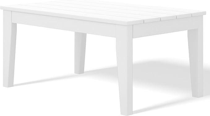 Costaelm Adirondack Outdoor Coffee Table, HDPE Outdoor Drink Table Weather Resistant, Patio Table Porch Table Accent Table Balcony End Table for Pool, Seaside, Backyard, White