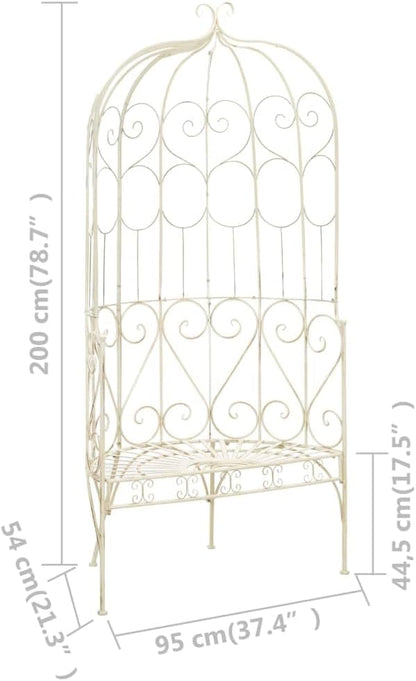 vidaXL Garden Bench Antique White Wrought Iron Medium Decorative Inlays