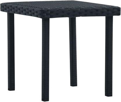 Compact Garden Side Table, Square Patio Tea Table with Powder-Coated Steel Frame, All-Weather Black PE Rattan Accent Table for Balcony, Porch, and Backyard