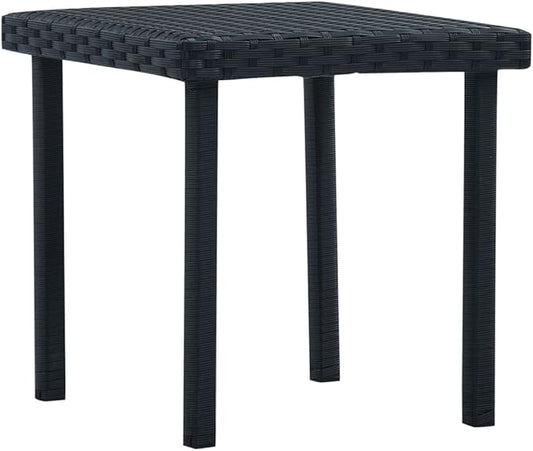 Compact Garden Side Table, Square Patio Tea Table with Powder-Coated Steel Frame, All-Weather Black PE Rattan Accent Table for Balcony, Porch, and Backyard