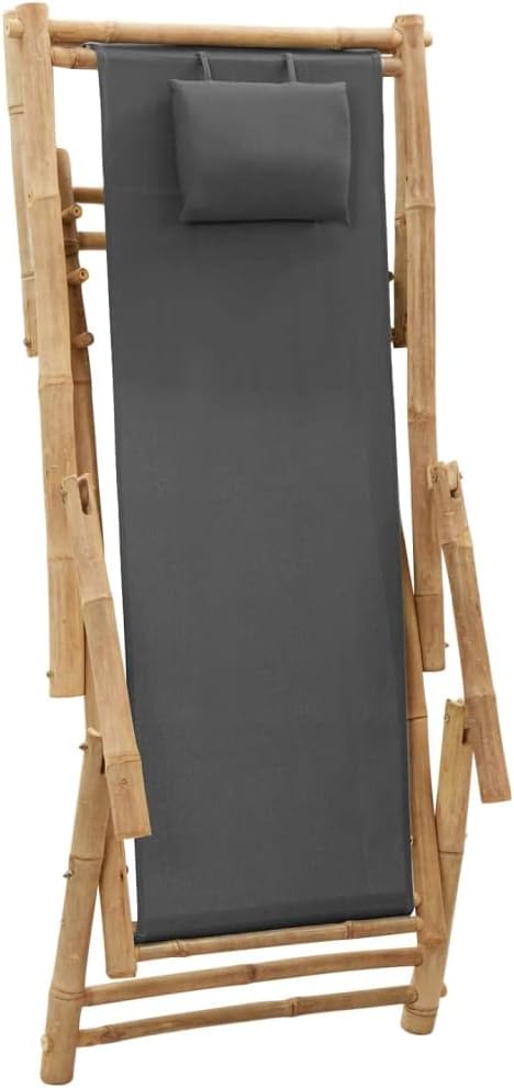 Deck Chair Bamboo and Canvas, Outdoor Patio Furniture, Balcony Chairs, Lounge Chairs, Beach Lounge Chair Outdoor - Photo 7