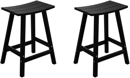 Costaelm All-Weather Bar Stools Set of 2, 24" Height Outdoor Bar Stools, Adirondack Poly Patio Bar Stool for Patio, Deck, Kitchen Counter and Garden, Black