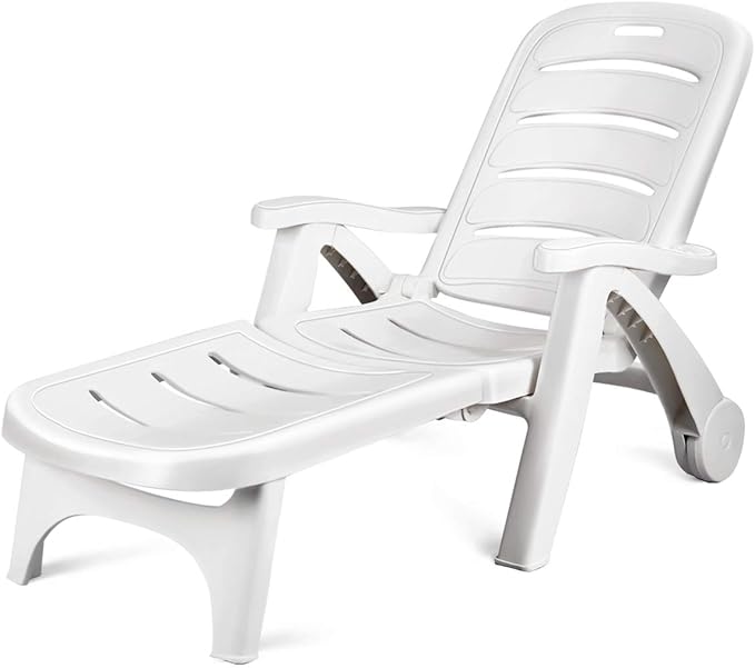 Giantex Folding Lounger Chaise Chair on Wheels Outdoor Patio Deck Chair Adjustable Rolling Lounger 5 Position Recliner - Photo 1