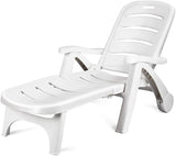 Giantex Folding Lounger Chaise Chair on Wheels Outdoor Patio Deck Chair Adjustable Rolling Lounger 5 Position Recliner - Photo 1