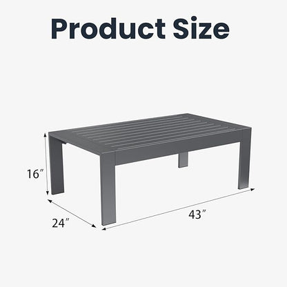 Outdoor Rectangle Patio Aluminum Coffee Tables for Outside, All Weather Patio Slatted Tabletop for Indoor or Outdoor Use