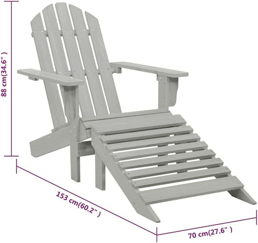 Vintage Wooden Garden Chair with Ottoman Set, Hardwood Outdoor Patio Seating for Balcony or Conservatory, Rustic Weather-Resistant Design with Spacious Comfort