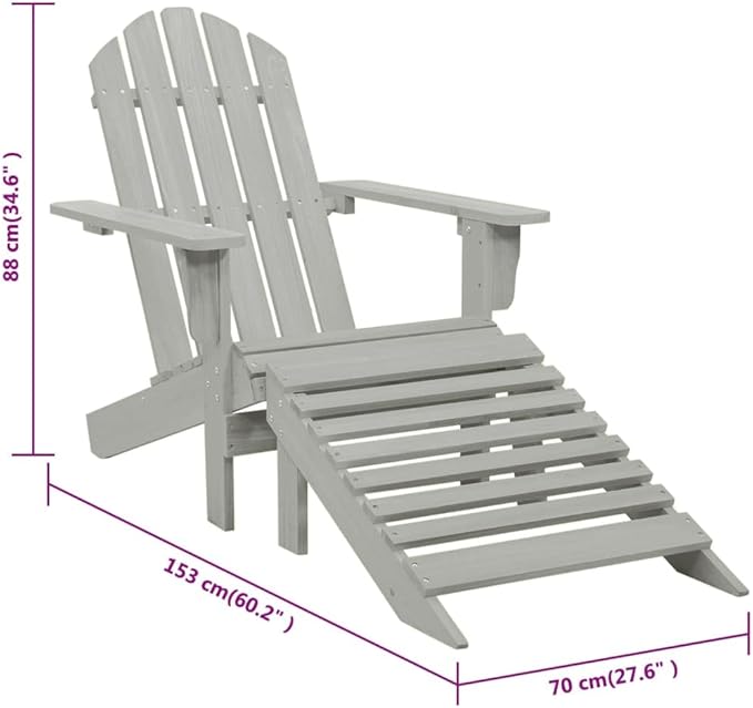 Vintage Wooden Garden Chair with Ottoman, 4-Piece Set, Grey Hardwood Large Durable Outdoor Seating for Patio, Backyard - Photo 2