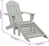Vintage Wooden Garden Chair with Ottoman, 4-Piece Set, Grey Hardwood Large Durable Outdoor Seating for Patio, Backyard - Photo 2