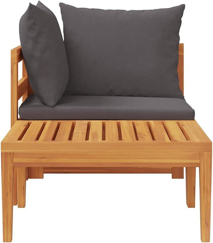 Outdoor Corner Sofa Set with Acacia Wood and Polyester Cushions, Compact Patio Furniture for Balcony or Deck, Includes Table and Removable Cushions
