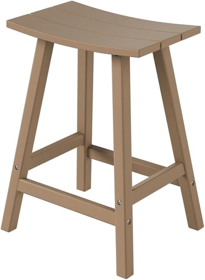 Costaelm 24" Height Outdoor Bar Stools, All-Weather Bar Stools, Adirondack Poly Patio Bar Stool for Patio, Deck, Kitchen Counter and Garden, Weathered Wood