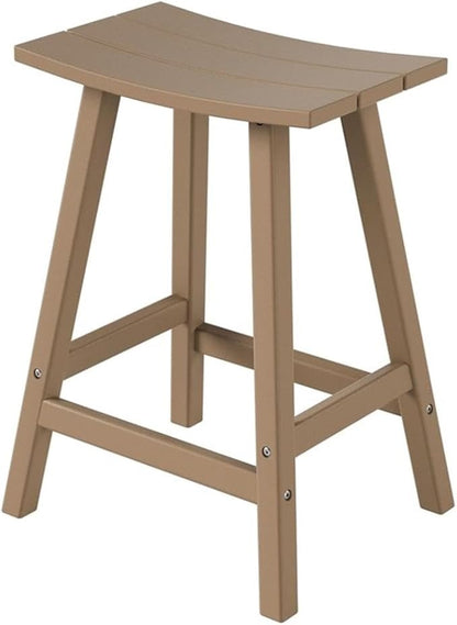 Costaelm 24" Height Outdoor Bar Stools, All-Weather Bar Stools, Adirondack Poly Patio Bar Stool for Patio, Deck, Kitchen Counter and Garden, Weathered Wood