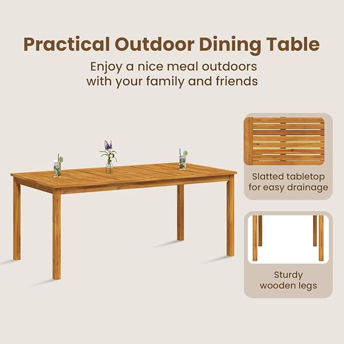 vidaXL Patio Dining Table - 70.9"x35.4"x29.5" Solid Acacia Wood - Rectangular Outdoor Garden Furniture - Photo 6