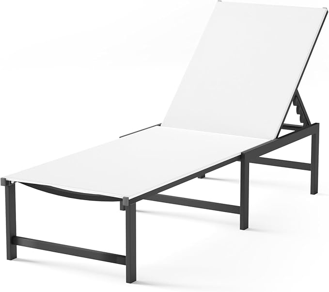 Chaise Lounge Chair Outdoor, Aluminum PatioChairs with 5 Adjustable Backrest and HeadrestPillows for Outside Beach，White - Photo 1