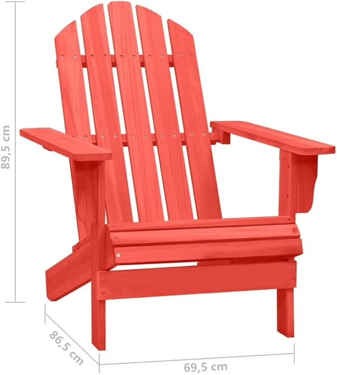 Red Solid Fir Wood Adirondack Chair Outdoor Patio Lounge Furniture Comfortable Ergonomic Design for Garden Beach - Photo 2