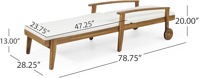 Outdoor Chaise Lounge Chair, Pool Lounge Chairs with Wheels, 5-Position Adjustable Backrest & Wood Frame, Patio Lounge Chair for Pool Poolside Sunbathing Backyard Beach (Teak+ Beige)