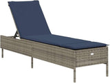 Adjustable Patio Sun Lounger with Cushion, Gray PE Rattan Outdoor Chaise Lounge Chair for Garden Balcony Poolside - Photo 2