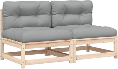 Rustic Grey Modular Garden Sofa Set Solid Pine Wood Outdoor Furniture Weather-Resistant Cushions Compact Patio Seating