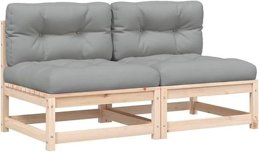 Rustic Grey Modular Garden Sofa Set Solid Pine Wood Outdoor Furniture Weather-Resistant Cushions Compact Patio Seating