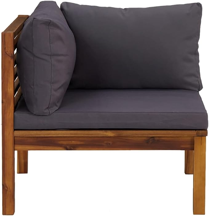 Outdoor Corner Sofa 27.2x27.2x24.6 in Dark Grey Acacia Wood Frame Modular Patio Couch with UV Resistant Cushions for - Photo 6