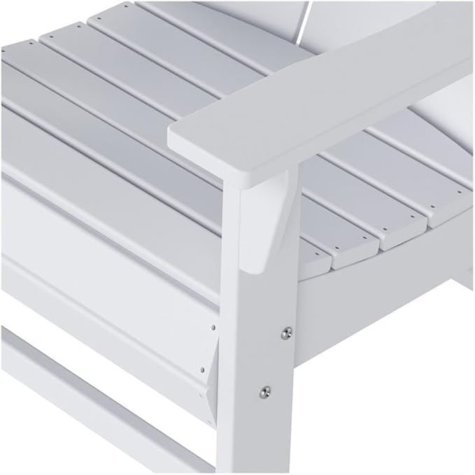 Costaelm Outdoor Adirondack Chair, HDPE Patio Balcony Chairs, Portside Seashell Nautical Curveback Adirondack Chair and Fire Pit Chairs, White