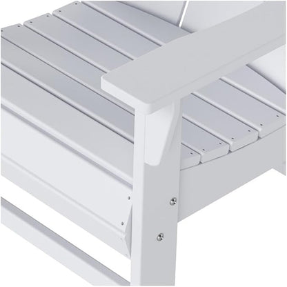 Costaelm Outdoor Adirondack Chair, HDPE Patio Balcony Chairs, Portside Seashell Nautical Curveback Adirondack Chair and Fire Pit Chairs, White